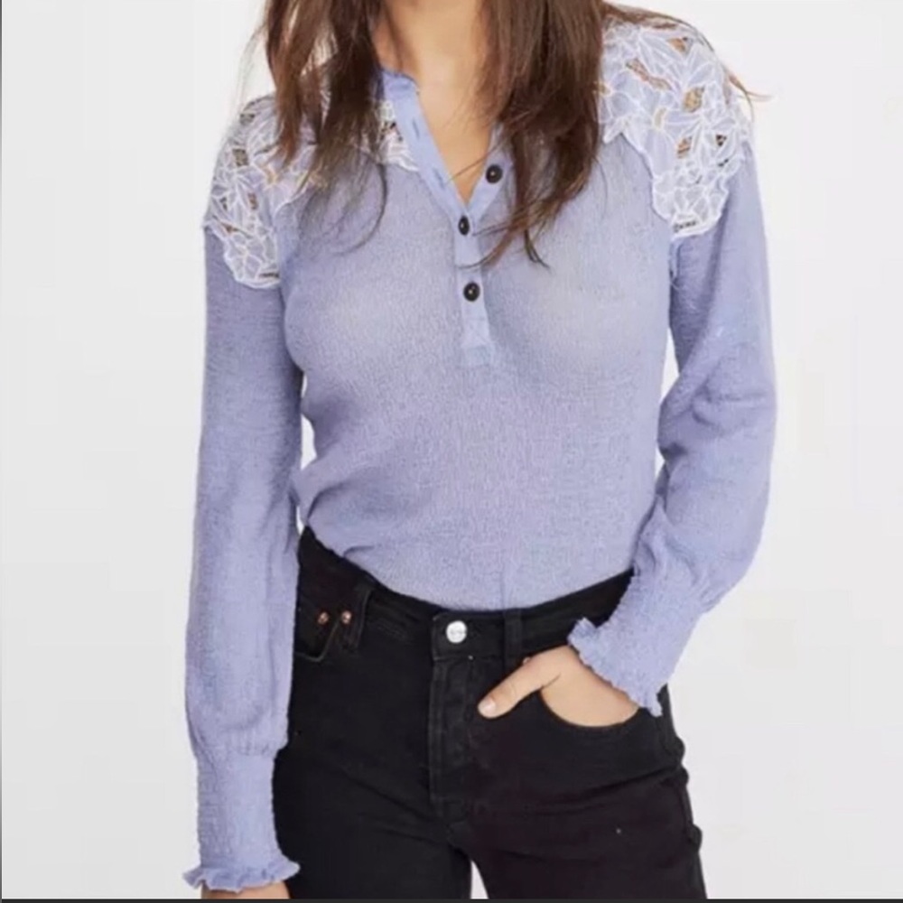 Free People Easy Breezy Floral Appliqué Henley